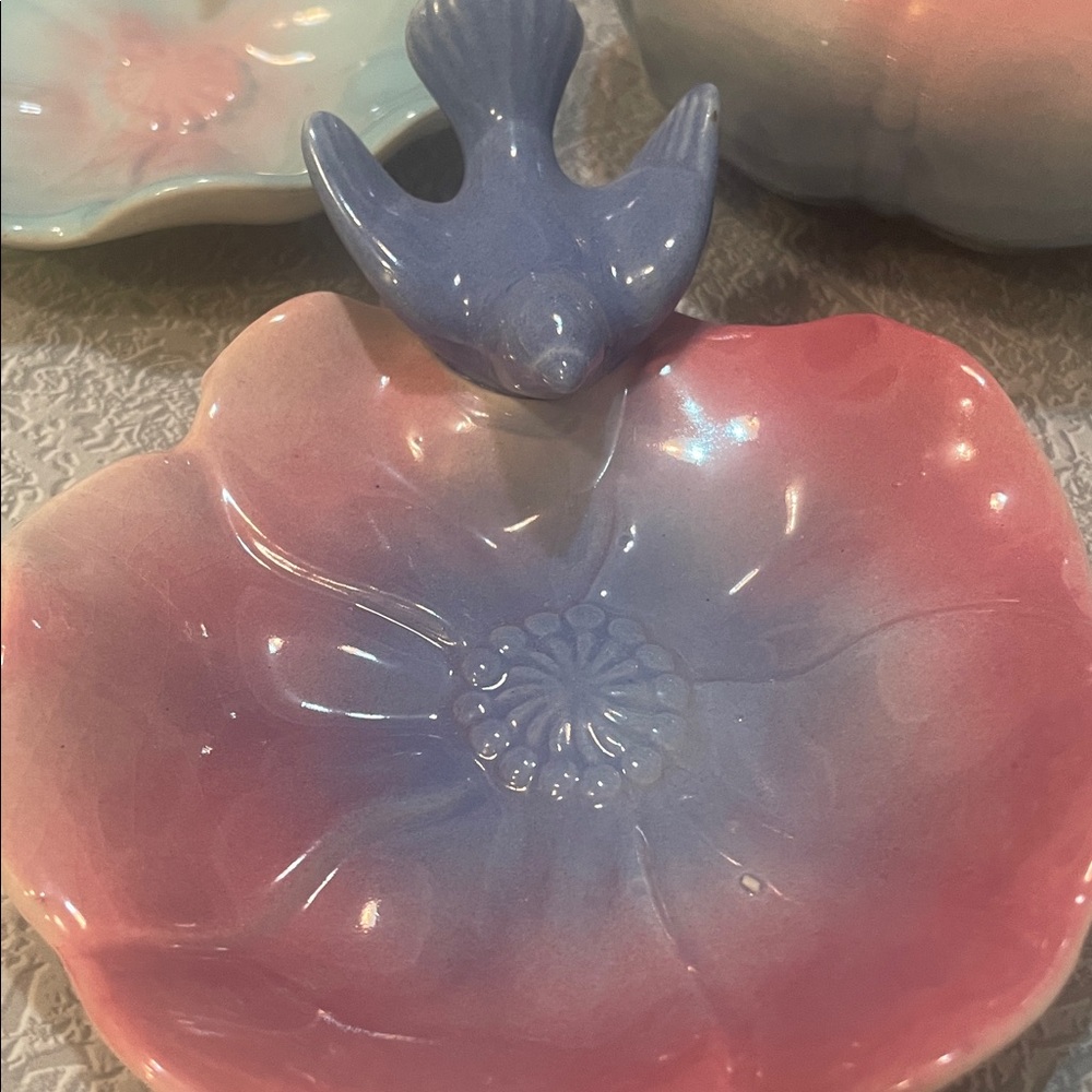 Small antique Royal Copley bird dishes with a bird bowl. - Picture 5 of 12